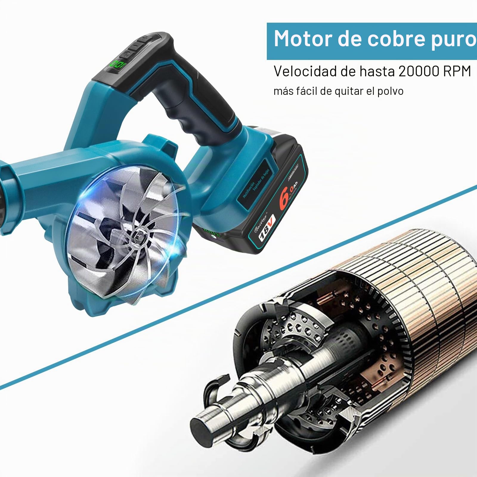 Soplador de Hojas Waitley inalámbrico Compatible con baterías Makita de 18V para Limpieza de PC, quitanieves y sopladores de Hojas