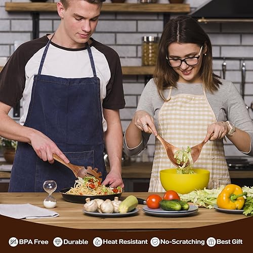 Miniatura 6 de Cucharas de madera - Cucharas de madera para cocinar, juego de utensilios de cocina de madera natural no tóxicos, utensilios de cocina de madera de