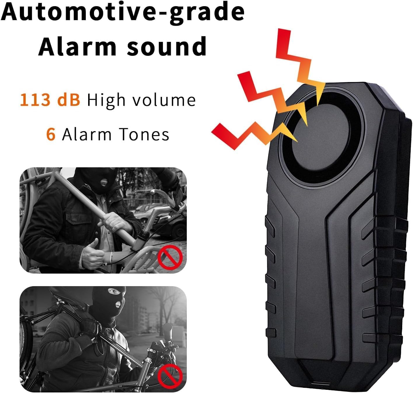 113dB Bike Alarm with Wireless Vibration Motion Sensor, Waterproof Motorcycle Alarm with Remote