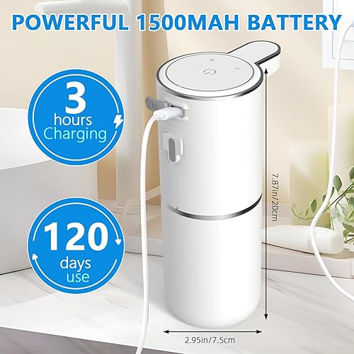 Miniatura 7 de Dispensador automático de jabón líquido sin contacto, dispensador de jabón eléctrico inteligente de 1500 mAh, 4+1 nivel ajustable, 13.5 oz13.5 fl oz