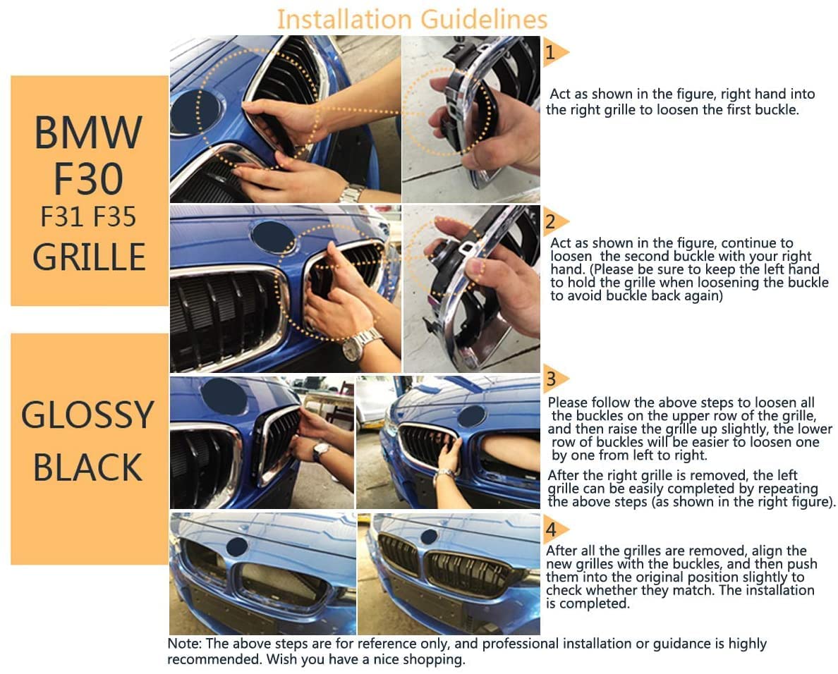 F30 Griglie di Anteriore per BMW Serie 3 F30 F31 F35 Griglie Paraurti Nere Lucide i Griglie Radiatori a doppio rene frontali 2012-2019