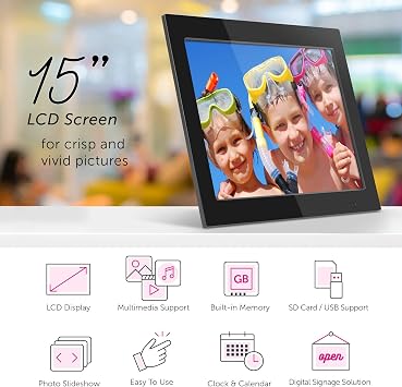 Aluratek 8 Inch LCD Digital Photo Frame with Auto Slideshow Using USB SD/SDHC (ADPF08SF) - Black