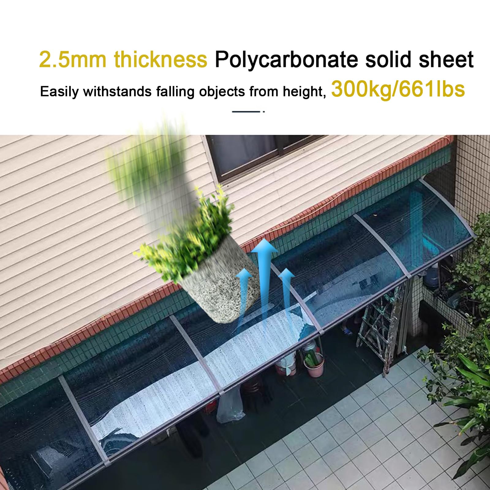 Pensilina Tettoia per Porta Balcone Esterno,Tenda da Veranda Pensilina in Policarbonato e Alluminio,Tettoia modulabile Protezione da Pioggia UV Esterna,Larghezza da 65 a 150 cm (65x230cm/26"x91")