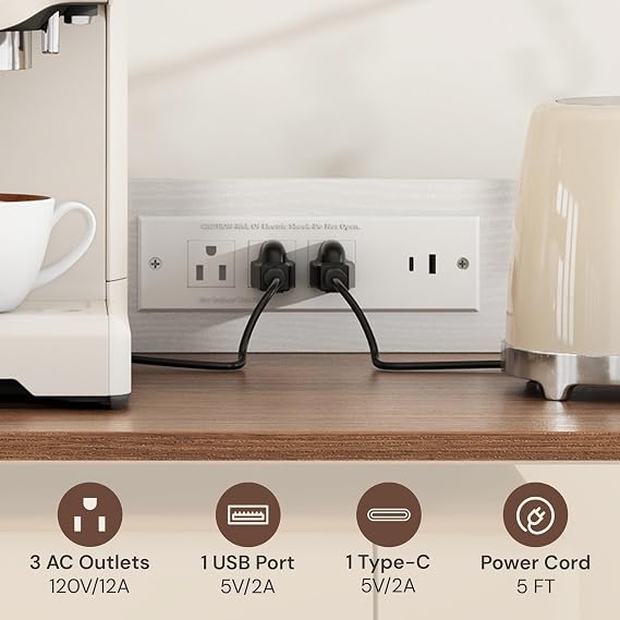 Bakers Rack with Power Outlet and Storage, 5-Tier Microwave Stand