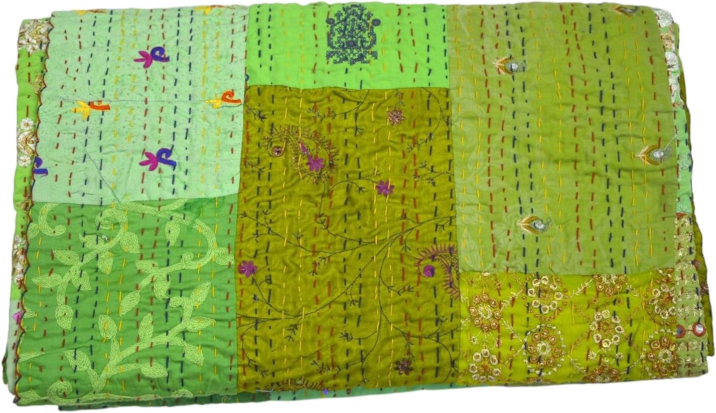 Handmade Vintage Quilts Throw Blanket Indian Quilt King Size Patchwork Quilt Kantha Quilt Silk Twin Size Bedspread