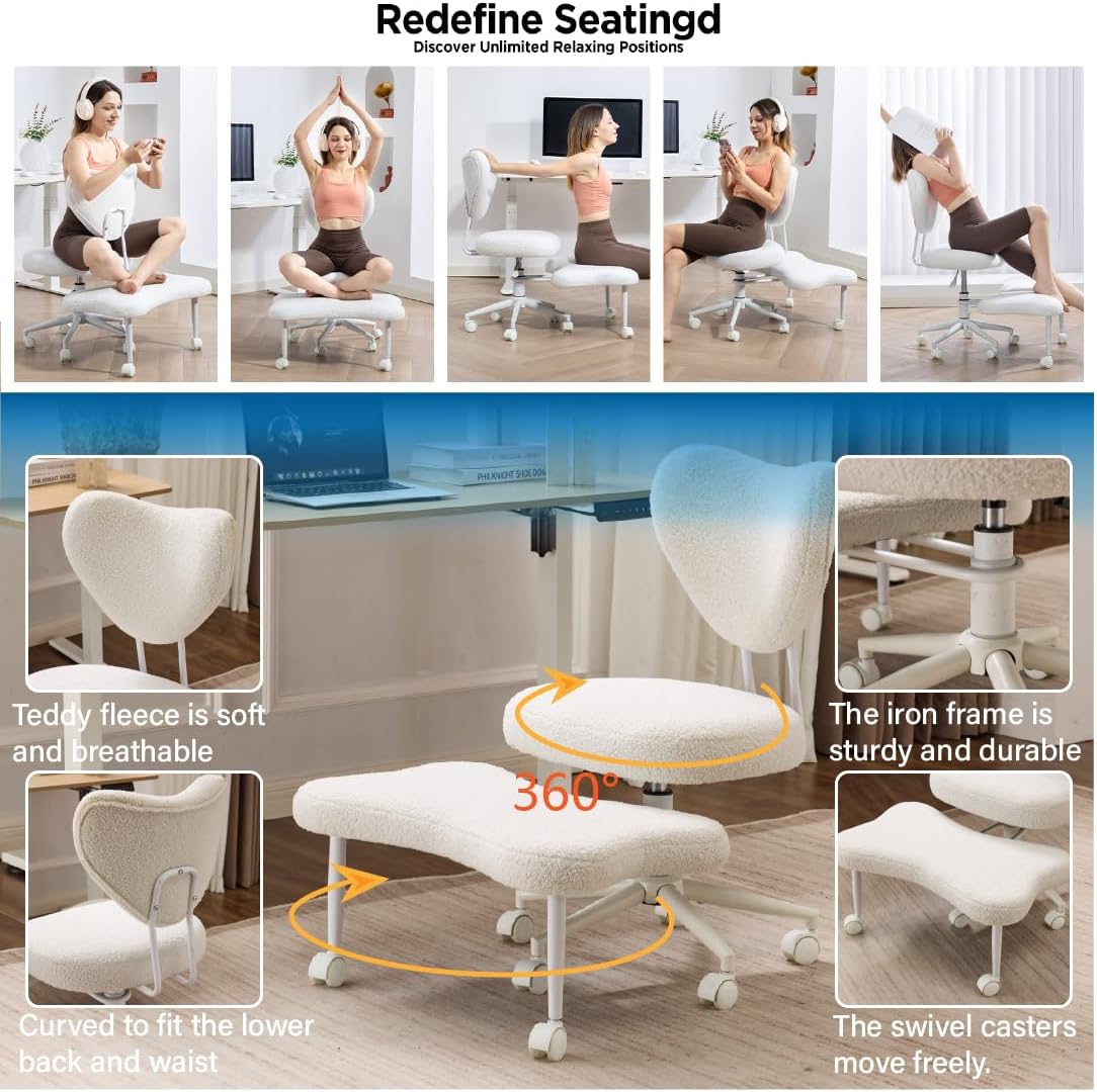 Meditation Chair, an Ergonomic Cross-Legged Seating Chair with Lumbar Support and a Height-Adjustable seat Cushion, Ideal for People Engaged in high-Intensity Office Work (Beige)