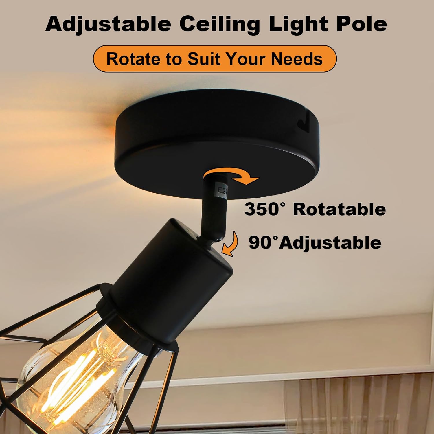 LTBLIGHT 1-Light LED Track Lighting, Black Adjustable Ceiling Light with Metal Wire Cage, Farmhouse Spotlight Fixture for Bedroom Bedside Hallway, E26 Base (Bulbs Not Included)