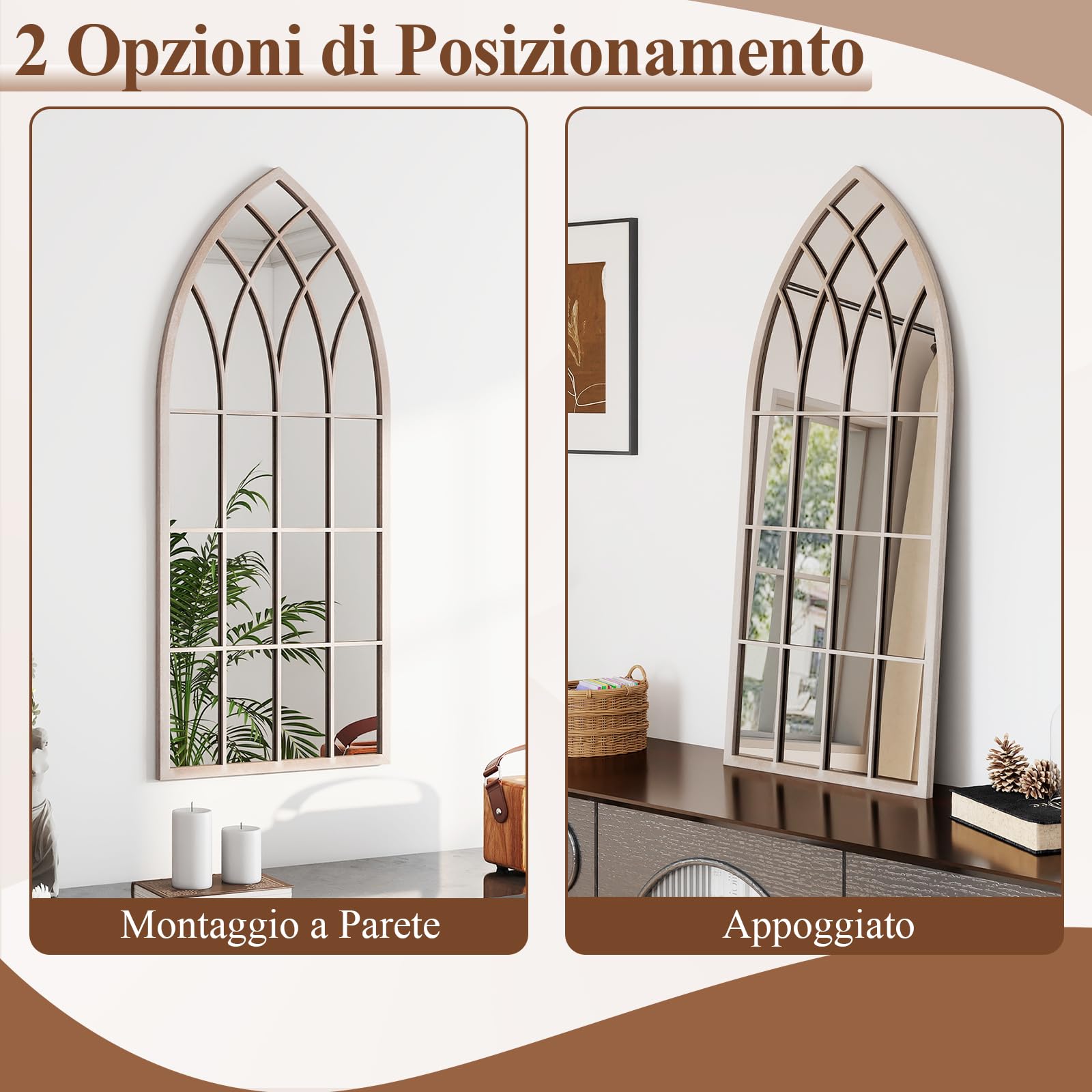 COSTWAY Specchio da Parete, Specchio a Finestra in Stile Rustico con Cornice Metallica, Specchio Decorativo Antideflagrante per Soggiorno Ingresso Camino, 115 x 50 cm