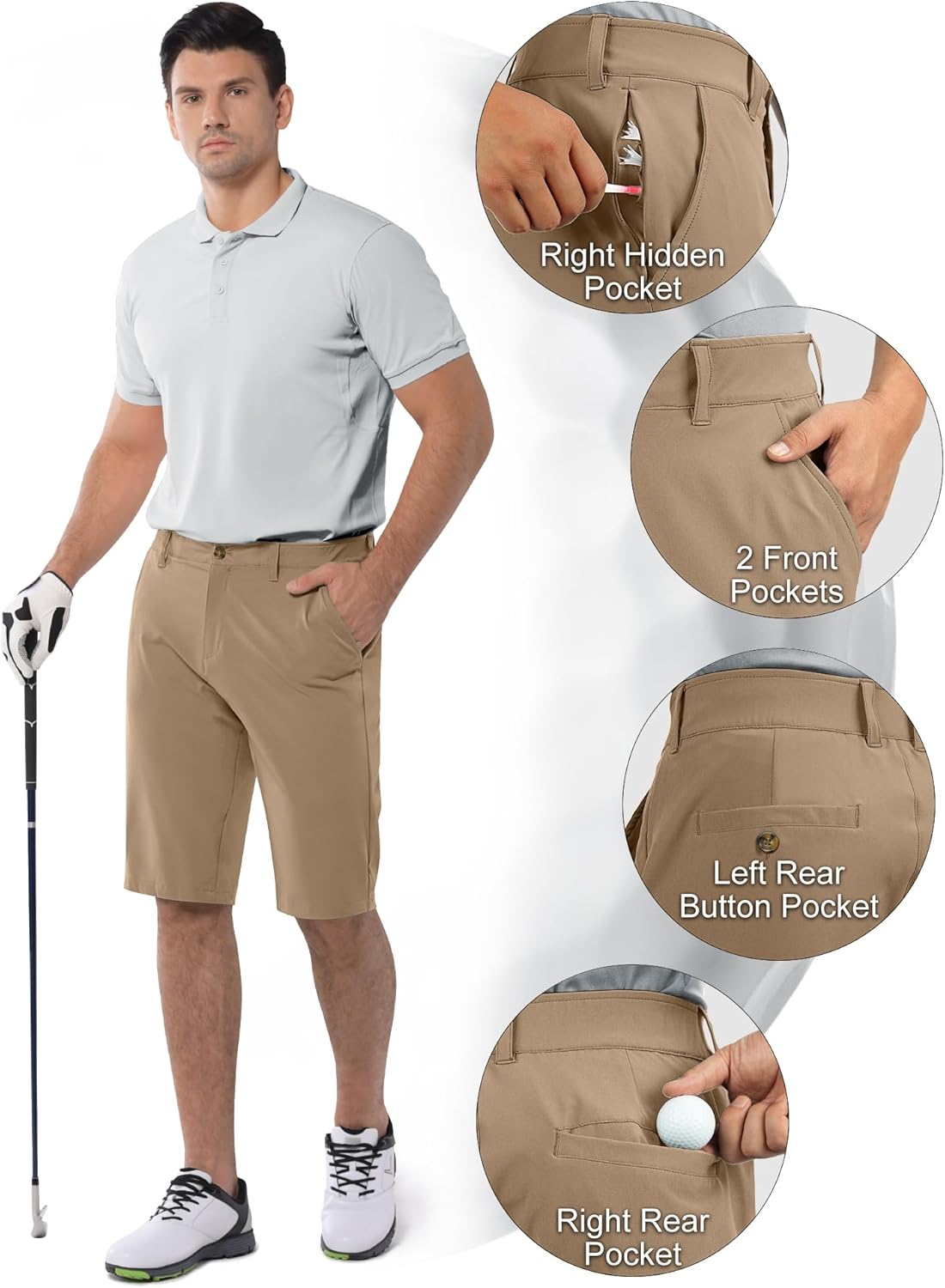 33,000ft Men's Golf Shorts Dry Fit, Lightweight Quick Dry Golf Stretch Shorts with Pockets 11" Inseam for Travel Casual - Image 5
