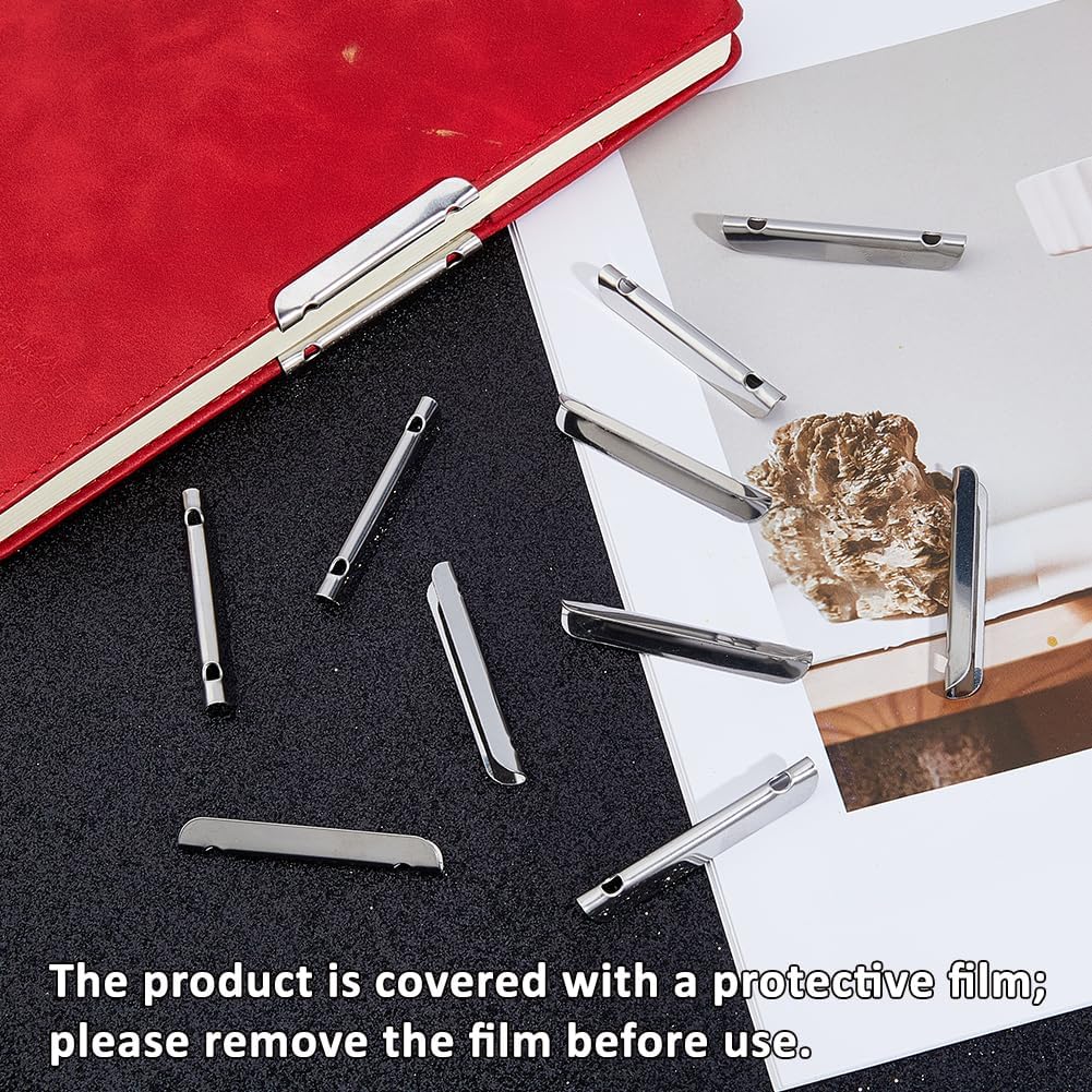 SUPERFINDINGS 30Pcs Metal Cord Ends Book Corner Protector Stainless Steel Color U-Shaped Clip Edge Protectors for Notebook Album Vintage Photo Corners 52x6.5x4mm Hole: 4.5x3mm