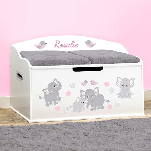 DIBSIES Caja de juguetes personalizada Creative Wonders, elefantes rosados, 30 x 19.25 x 18 pulgadas, tapa de cierre suave (blanco)