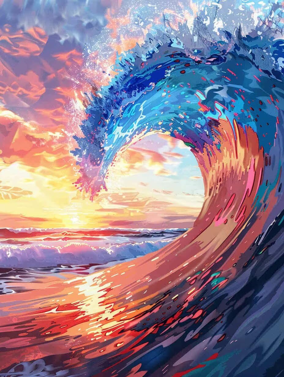 現代アート「朝日のダイヤモンドヘッド」（3D painting） 立体絵画「朝日のダイヤモンドヘッド」(3D painting) 絵画
