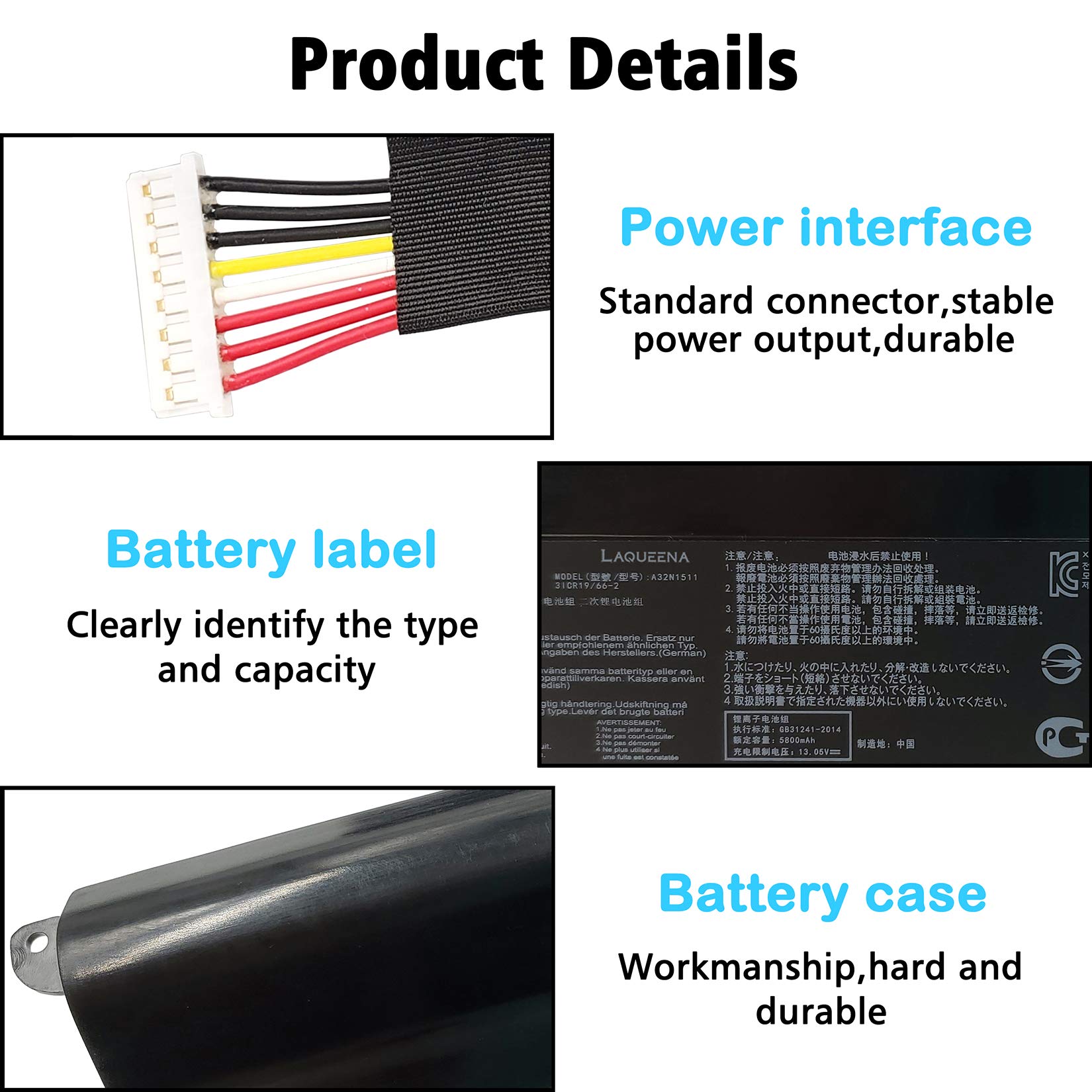 vhbw batteria compatibile con Asus Rog GL752VW-T4287T, GL752VW-T4521T, GL752VW-T4475T, GL752VW-T4501T notebook (2200mAh, 15V, Li-Ion