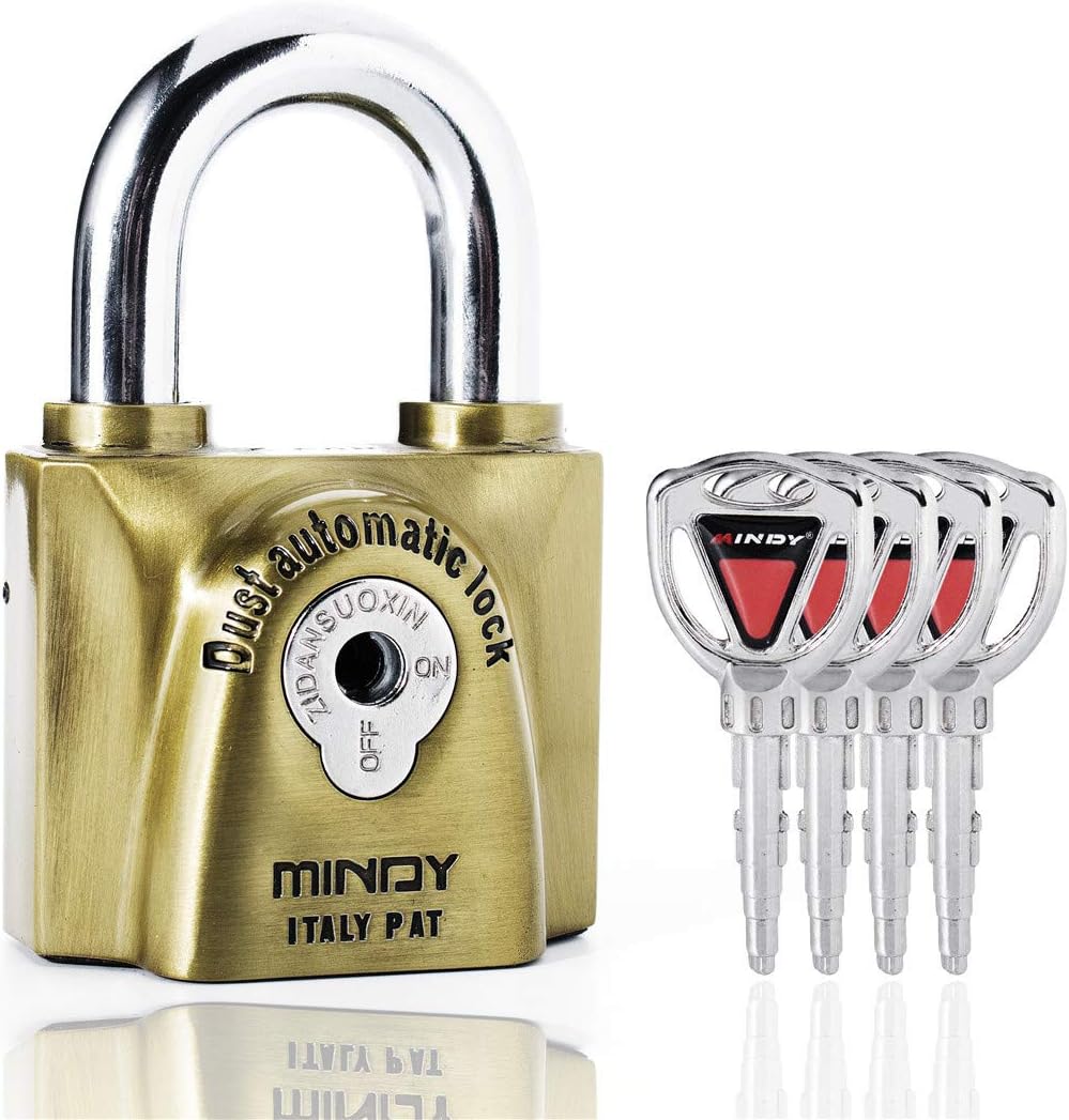 Mindy 60mm Heavy Duty Lock Warehouse Waterproof Keyed Padlock Top Security Lock with 4pcs Keys, Metalic finish, Brass