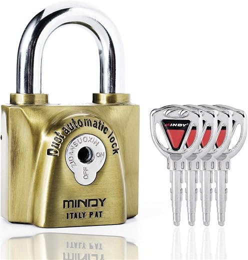 Mindy 60mm Heavy Duty Lock Warehouse Waterproof Keyed Padlock Top Security Lock with 4pcs Keys, Metalic finish, Brass