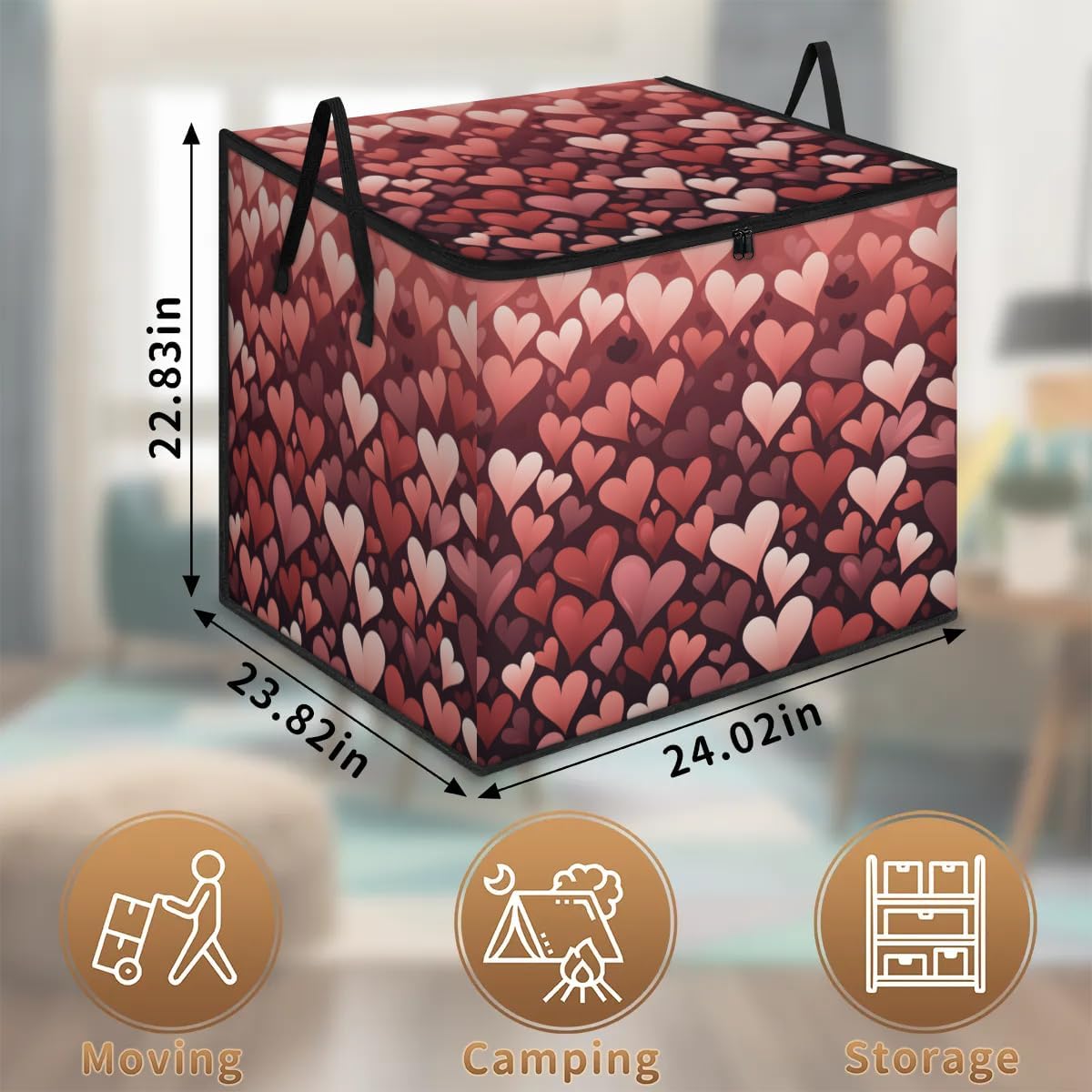 Honeybaby 214L Extra Large Comforter Storage Bag Hearts Day Valentines Storage Totes with Lids Waterproof Closet Organizer Folding Blanket Storage Bags for Clothes Bedding Pillows