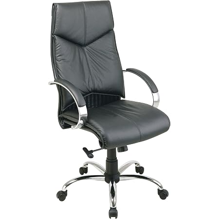 Amazon Com Office Star Deluxe High Back Executive Leather Chair With Chrome Base And Padded Chrome Arms Furniture Decor