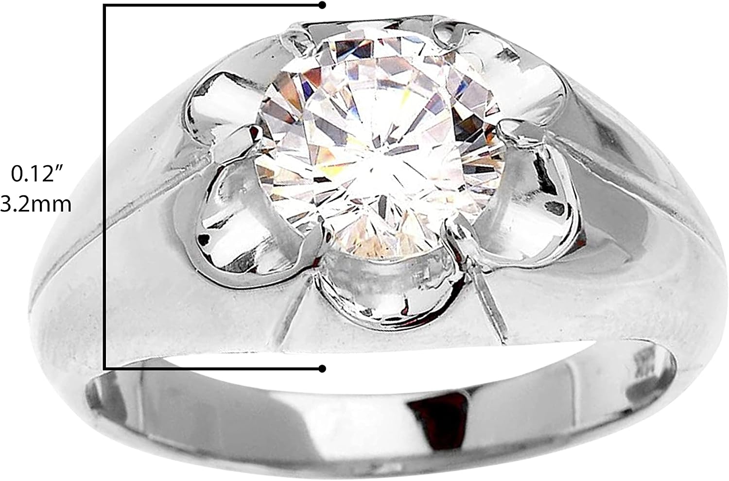 Men's Fine Jewelry .925 Sterling Silver 4.0 Carat White Cubic Zirconia Bold Solitaire Statement Ring - Size 5-1/2