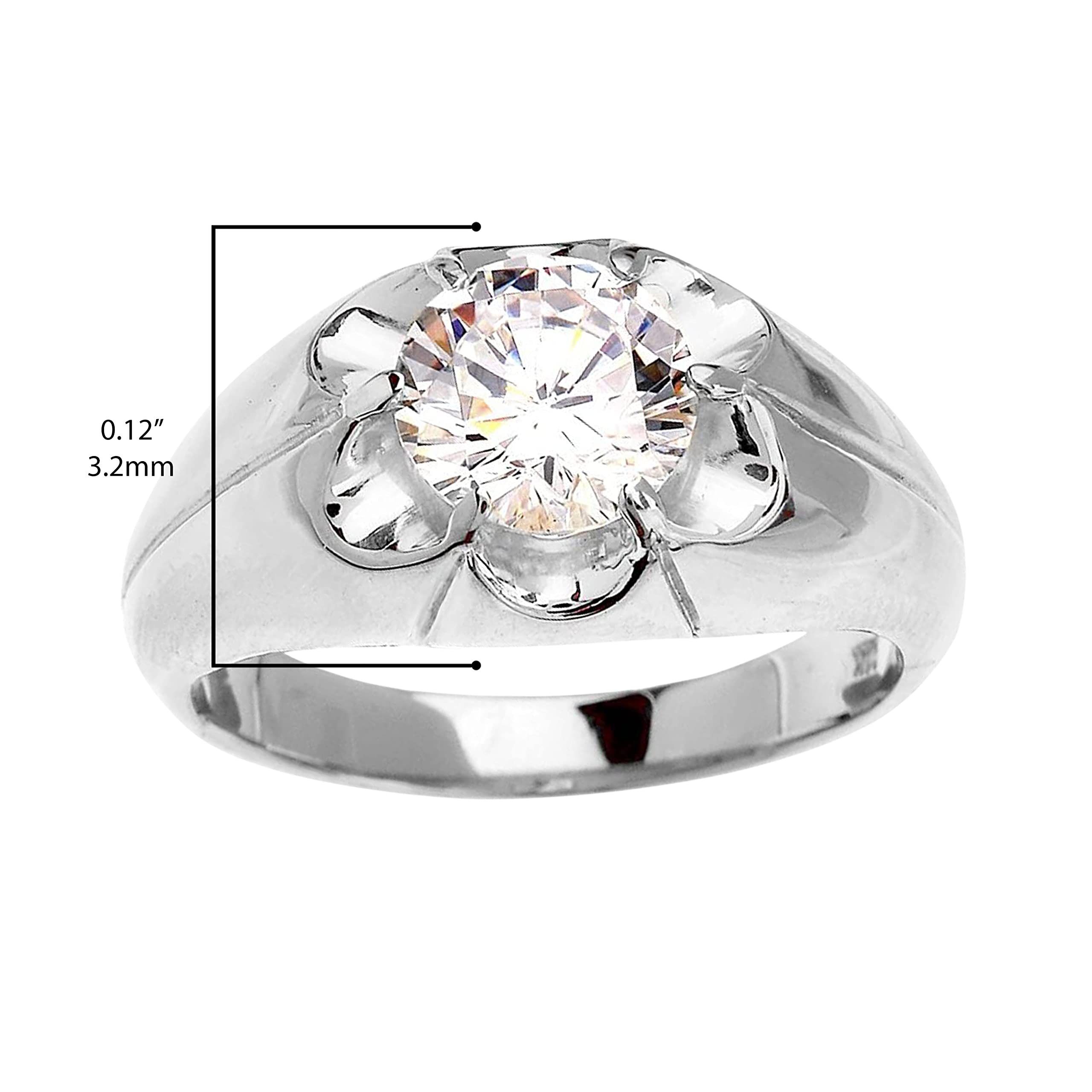 Men's Sterling Silver 4 Carat Cubic Zirconia Solitaire Ring - 8.5mm CZ, Polished Band, Size Available - View #4