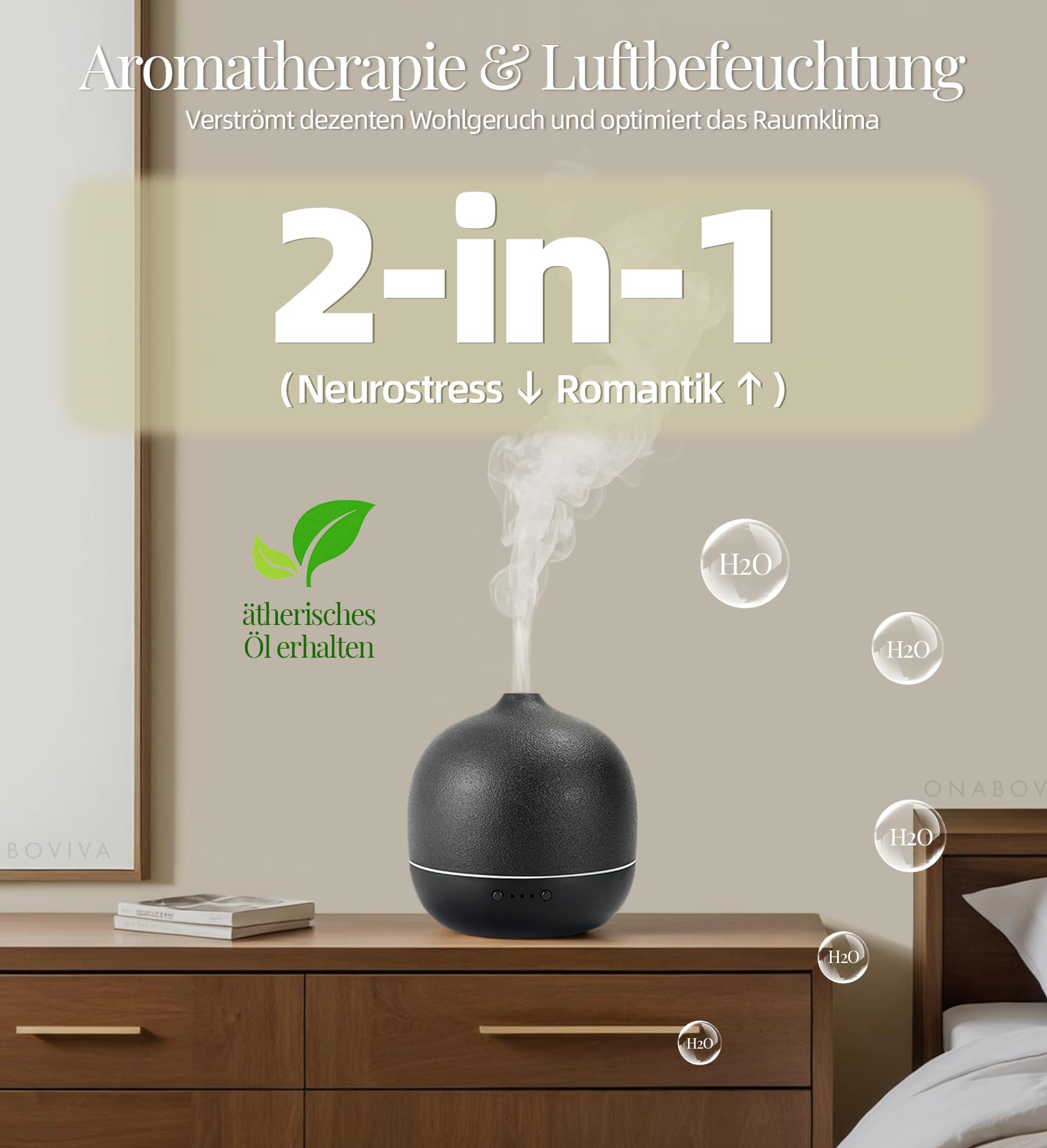 Diffusore di aromi: diffusore di oli essenziali a ultrasuoni da 2,4 MHz, in ceramica, con umidificatore, spegnimento automatico, senza BPA, silenzioso, ideale per camera da letto, ufficio, yoga, spa e