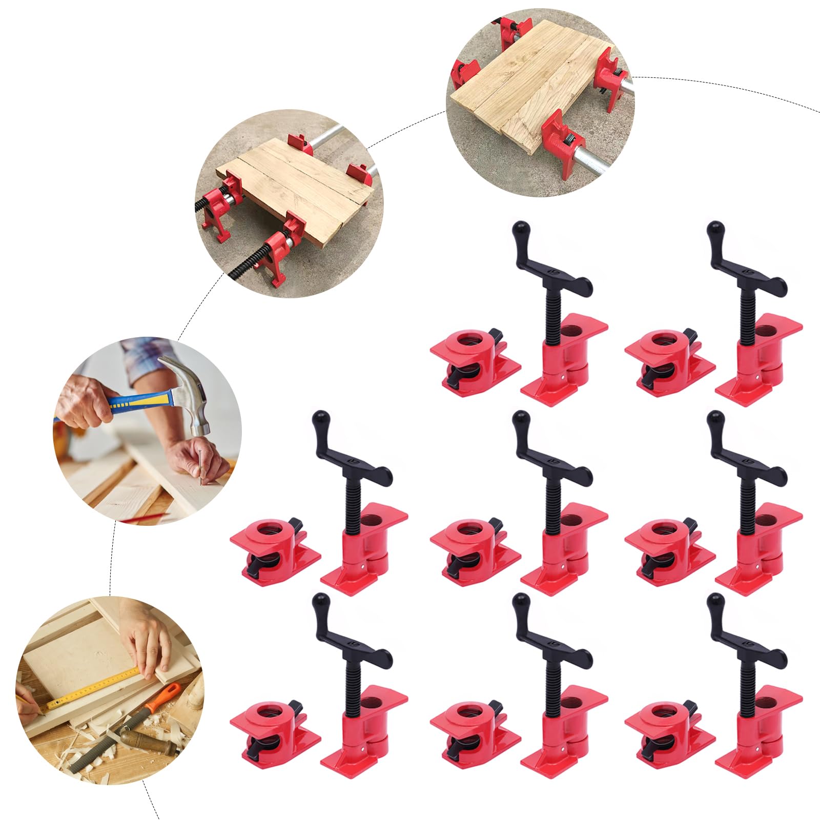 Abrazaderas de tornillo de 8 tubos de 3/4 pulgadas de 26,5 mm para tubos de madera, juego de abrazaderas de sujeción rápida y tensores para trabajos de carpintería DIY, dimensiones del portabrocas: 10
