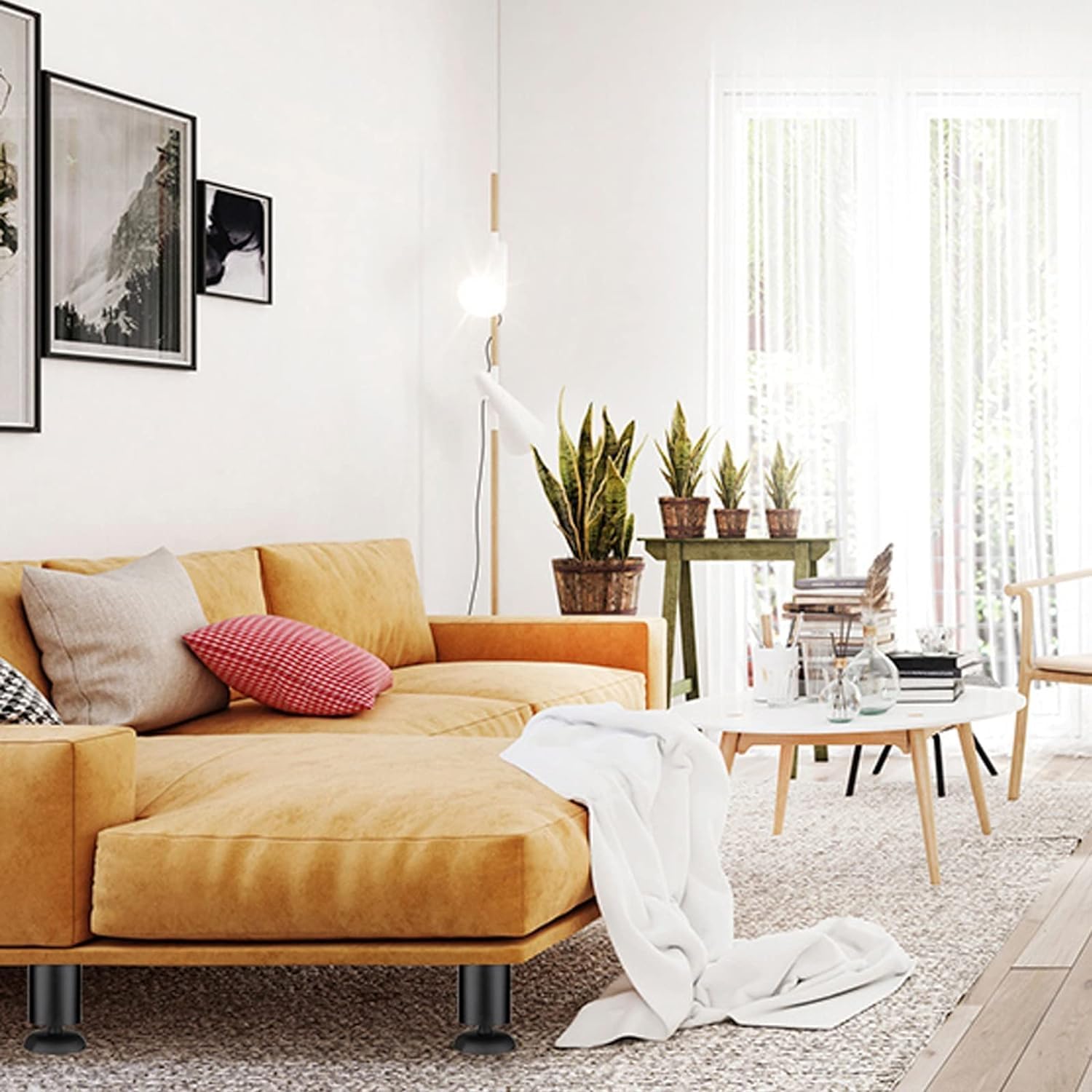 4 Pcs Round Cabinet Feet Furniture Leg, Stainless Steel Cabinet Furniture Foot,Coffee Table Cabinet Feet, Black, DIY Hardware Furniture Accessories, for Sofa Table Cabinets Shelves (Size : 6