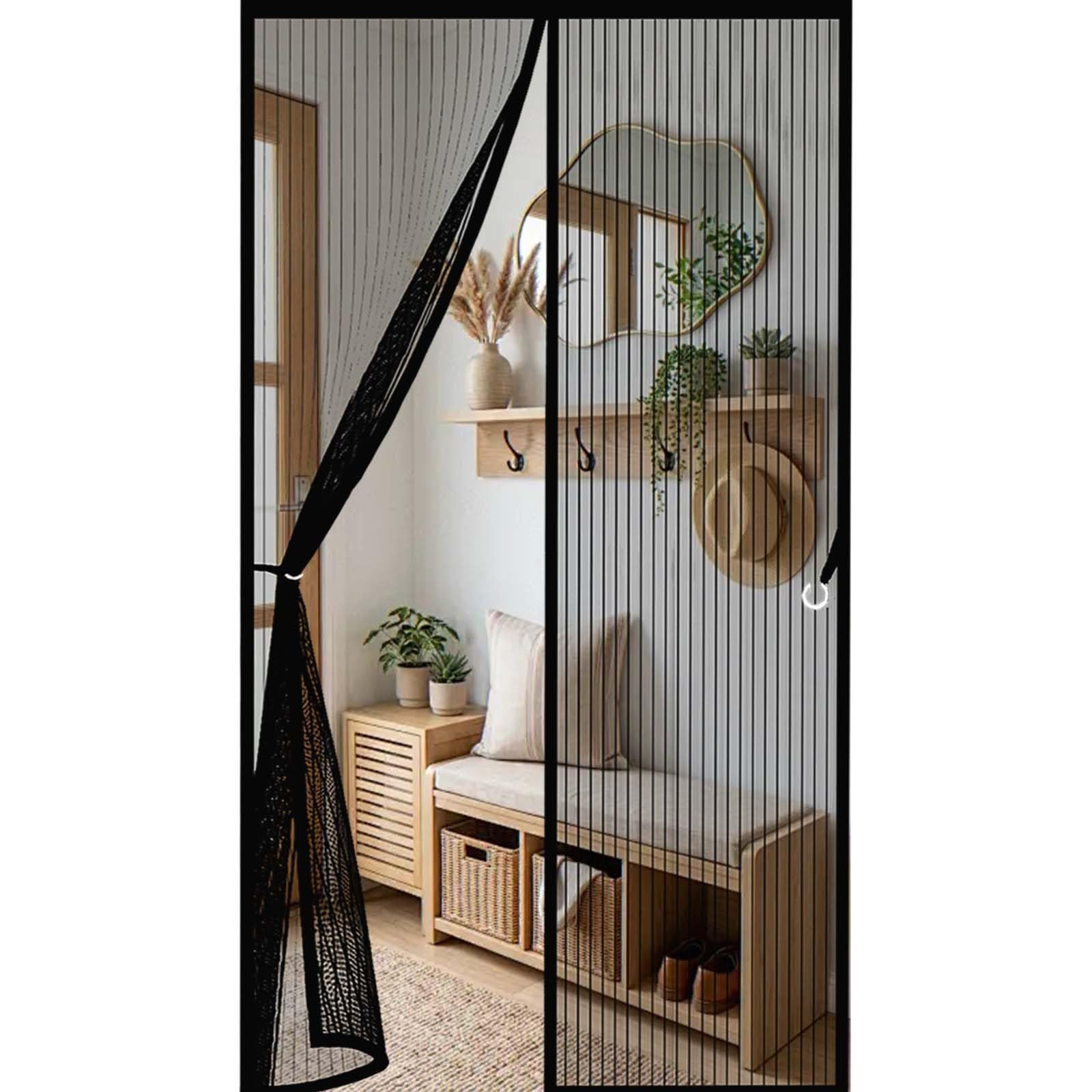 Heavy Duty Bug Mesh Curtain 109 x 243 cm Durable, Keeps Bugs Out, Kid and Pet Friendly Heavy Duty Self-Sealing Fly Mesh Hundreds of Sizes, Lets Fresh Air in, Black