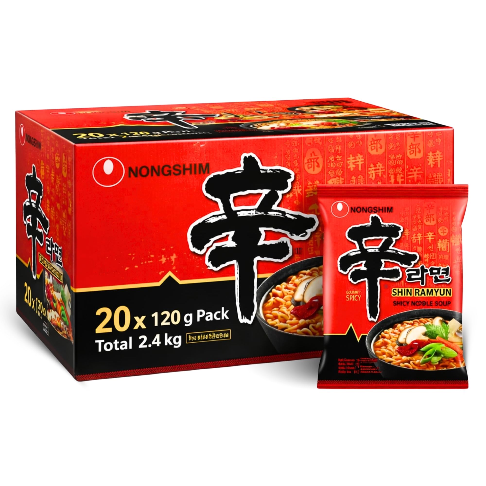 Ramen Picante Nong shin, Fideos Instantáneos Nong Shim Shin Ramyun, Instant Noodle Ramen Corea, Original Coreano, Agrega agua caliente y cocina por 5 minutos, 20 unidades de 120 g - imagen 1