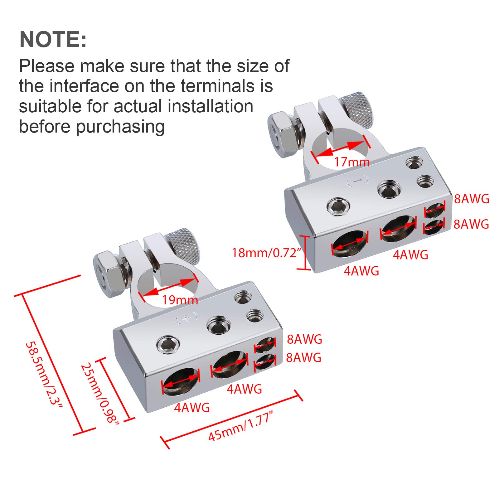 eSynic 2PCs Waterproof Car Battery Terminals 4/8 Gauge AWG HeavyDuty