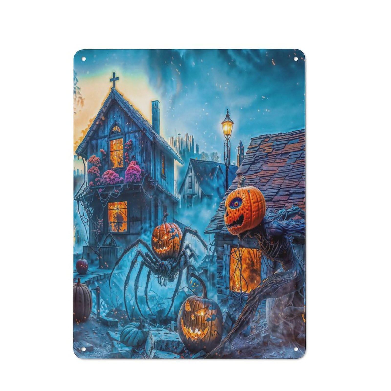 Junmoney Monsters And Pumpkins On Halloween Retro-Style Tin Sign 40X30cm For Kitchen Or Home Bar, Suited To Kitchen Decor Lovers