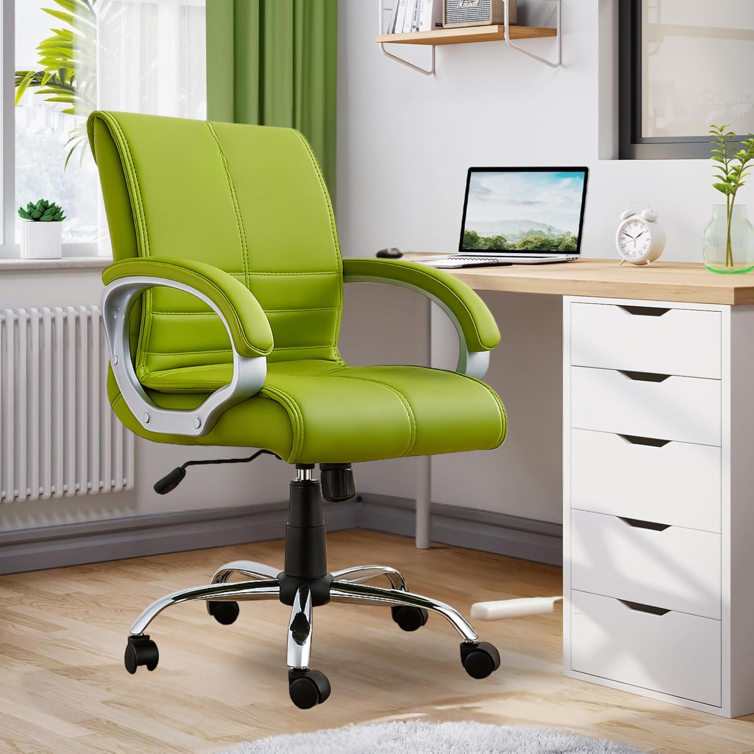 NEWTURN® Maxon Mid-Back (Pre-Assembled) Premium Leatherette Work from Home/Office/Desk/Computer/Study Chair with Heavy Metal Base, Adjustable Chair with 2 Yrs Parts replc. Wrty (Parrot Green Rexine)-image-12