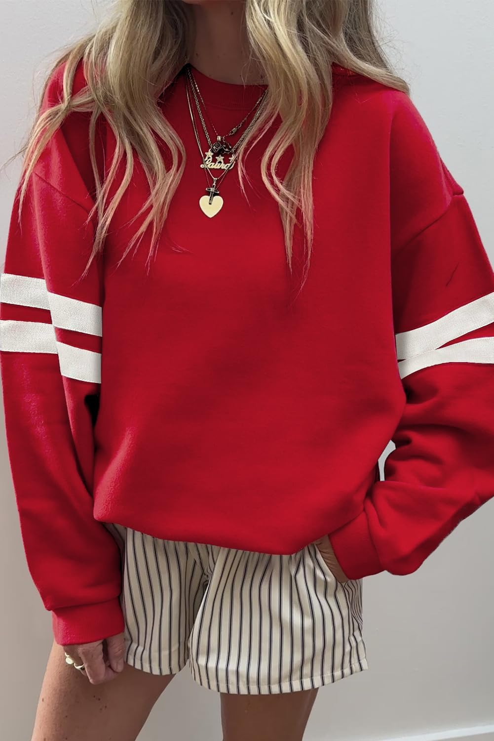 Oversized Sweatshirt for Women Long Sleeve Crewneck Striped Tops Casual Loose Pullover Sweatshirts - Image 2