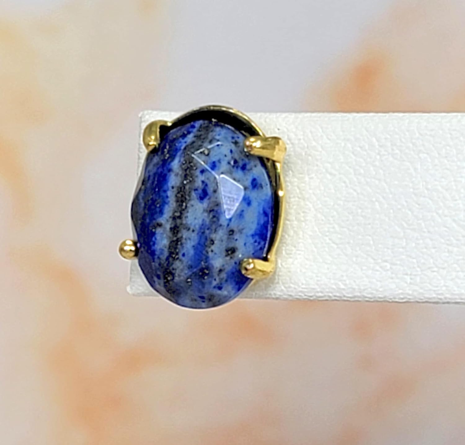 Lapis Lazuli Stud Earrings – Oval Faceted Natural Gemstone, Gold-Filled Setting, Handmade in USA, Chakra Healing Jewelry for Women - Image 3
