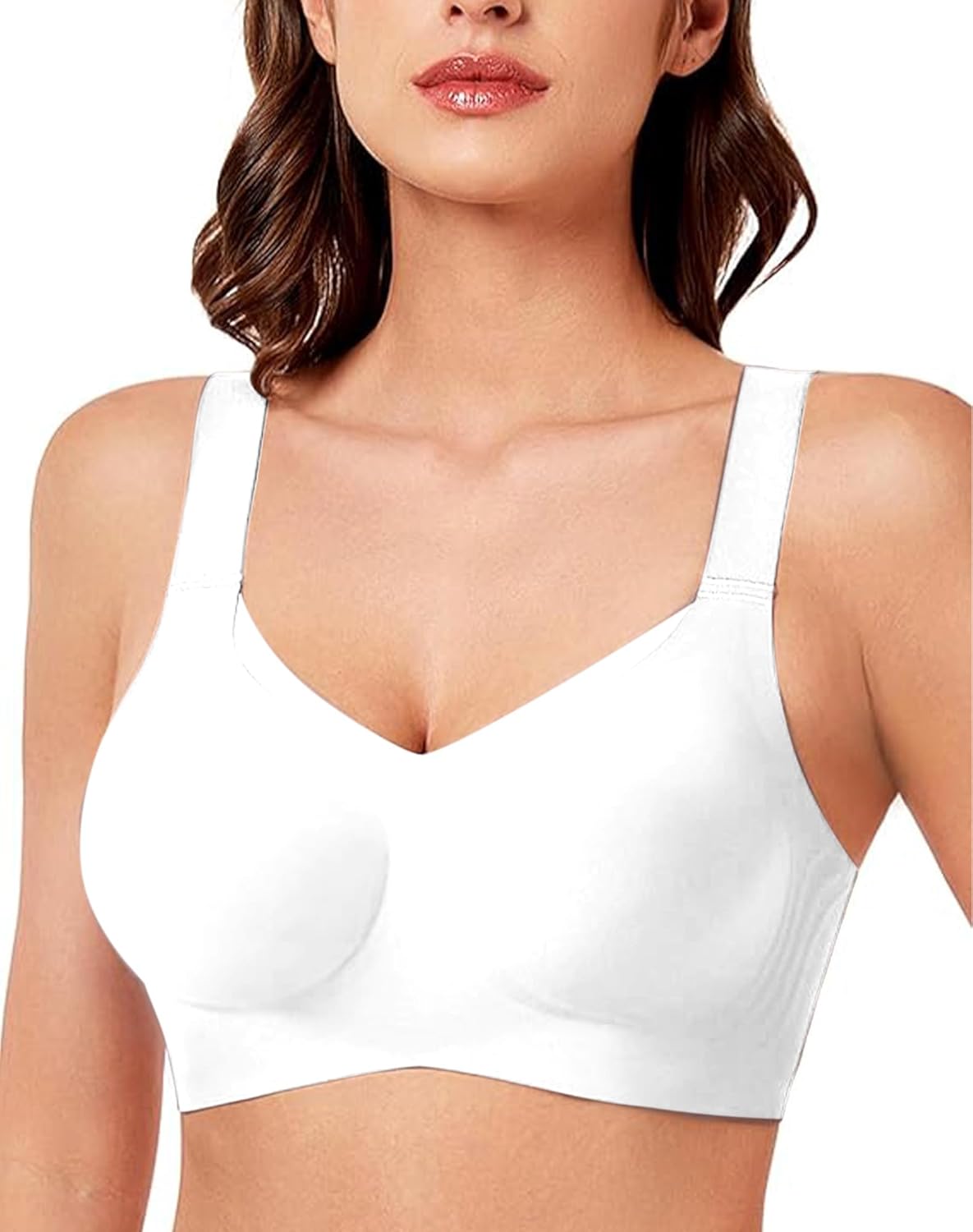 Women's Seamless Bralette Wireless Bras V Neck Support Full Coverage Bra No Underwire Everyday Bra
