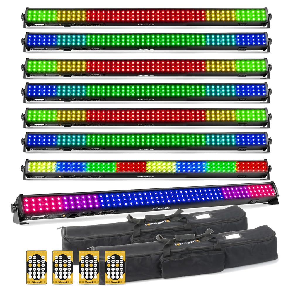 BeamZ LCB144 MKII LED Strip Light Bar Set - 8X RGB Wall Washer LED Light Bars with DMX, Sound Control, IR Remote & Transport Bags for DJ, Venue Uplighting, Clubs & Events
