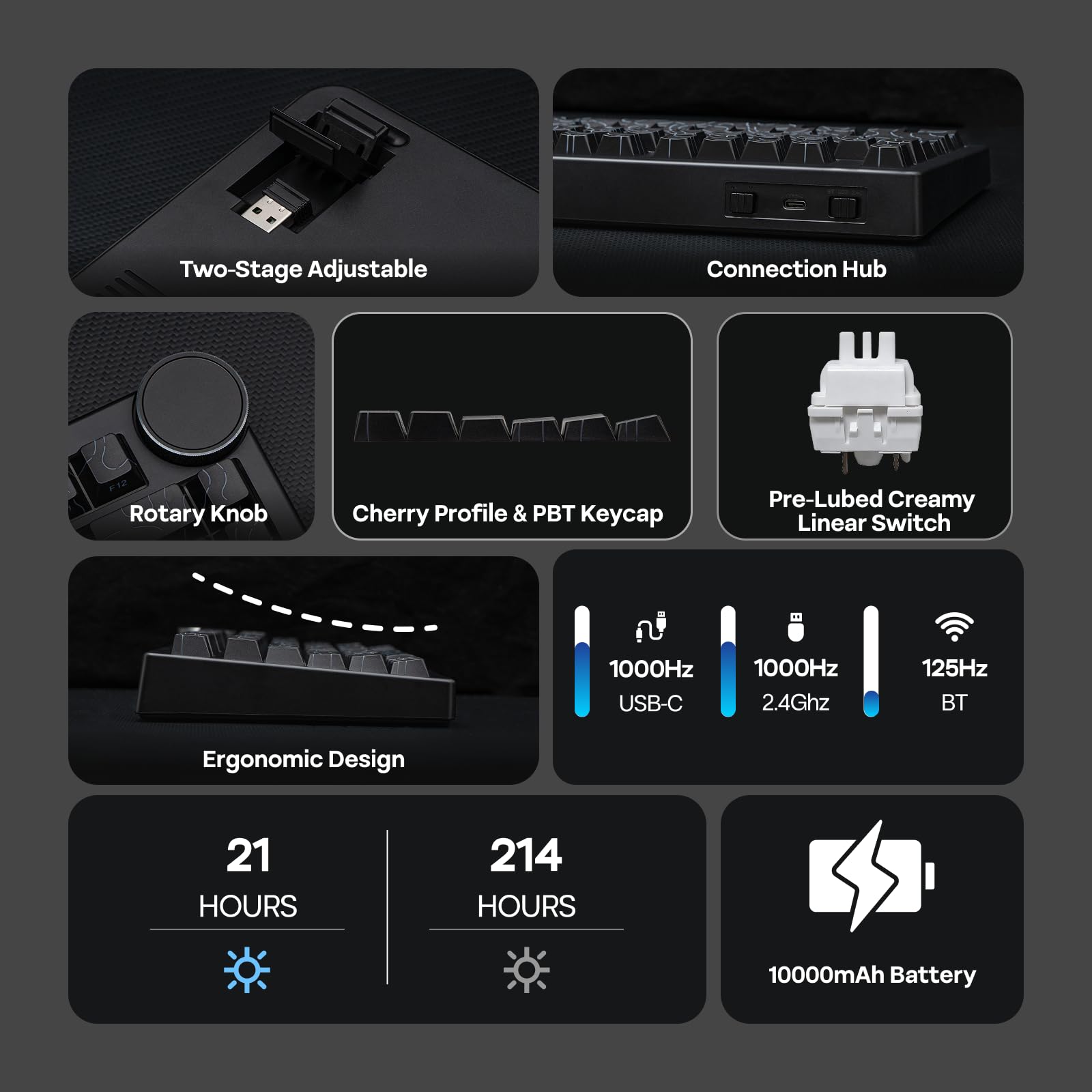EPOMAKER AJAZZ AK820 V2 Tastiera da Gaming Meccanica Tri-Mode, Grande Manopola Personalizzabile, 2.4GHz/BT Wireless, 81 Tasti, Hot-Swap, Tasti in PBT, Layout 75% (Nero, Switch Crema di Cocco)