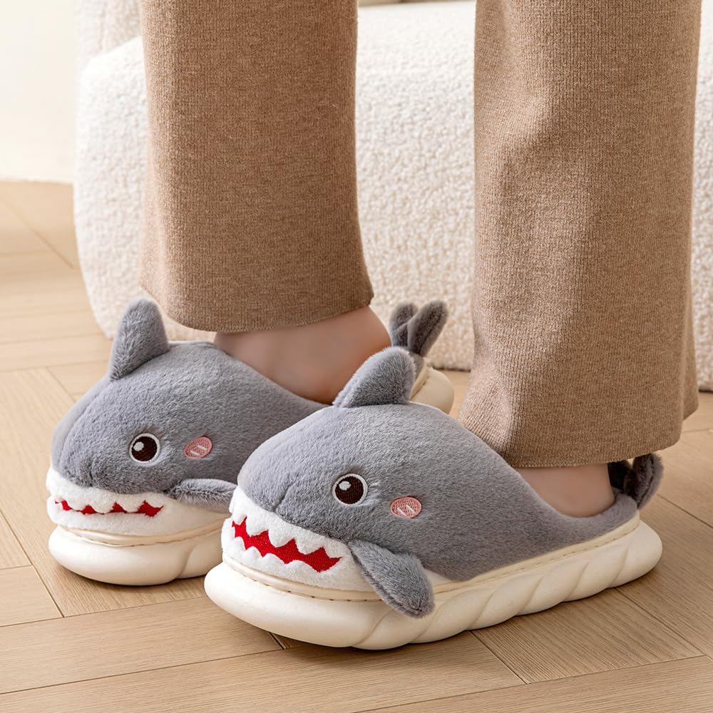 YILANLAN Women Men Slippes Cute Animal Shark Slippers Adult Cozy Plush Warm Winter House Slippers - Image 2
