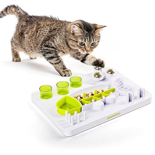 ALL FOR PAWS Interactive Cat Puzzle Feeder with 3 Catnip Balls – Slow Feeder Treat Dispenser Puzzle Toy for Indoor Cats, Mental Stimulation Digger Modules - Fish Style