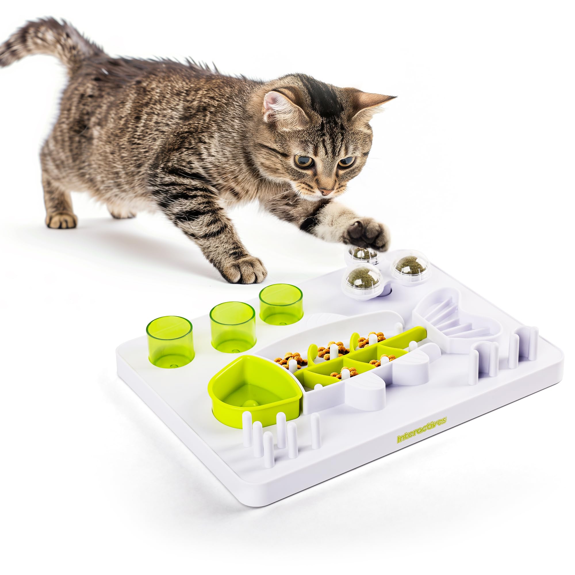 Interactive Cat Food Maze, Mental Stimulation Cat Puzzle Toy Slow Feeding Treat Dispenser, Multiple Modules with 3 Catnip Balls Digger Toy for Indoor Cats