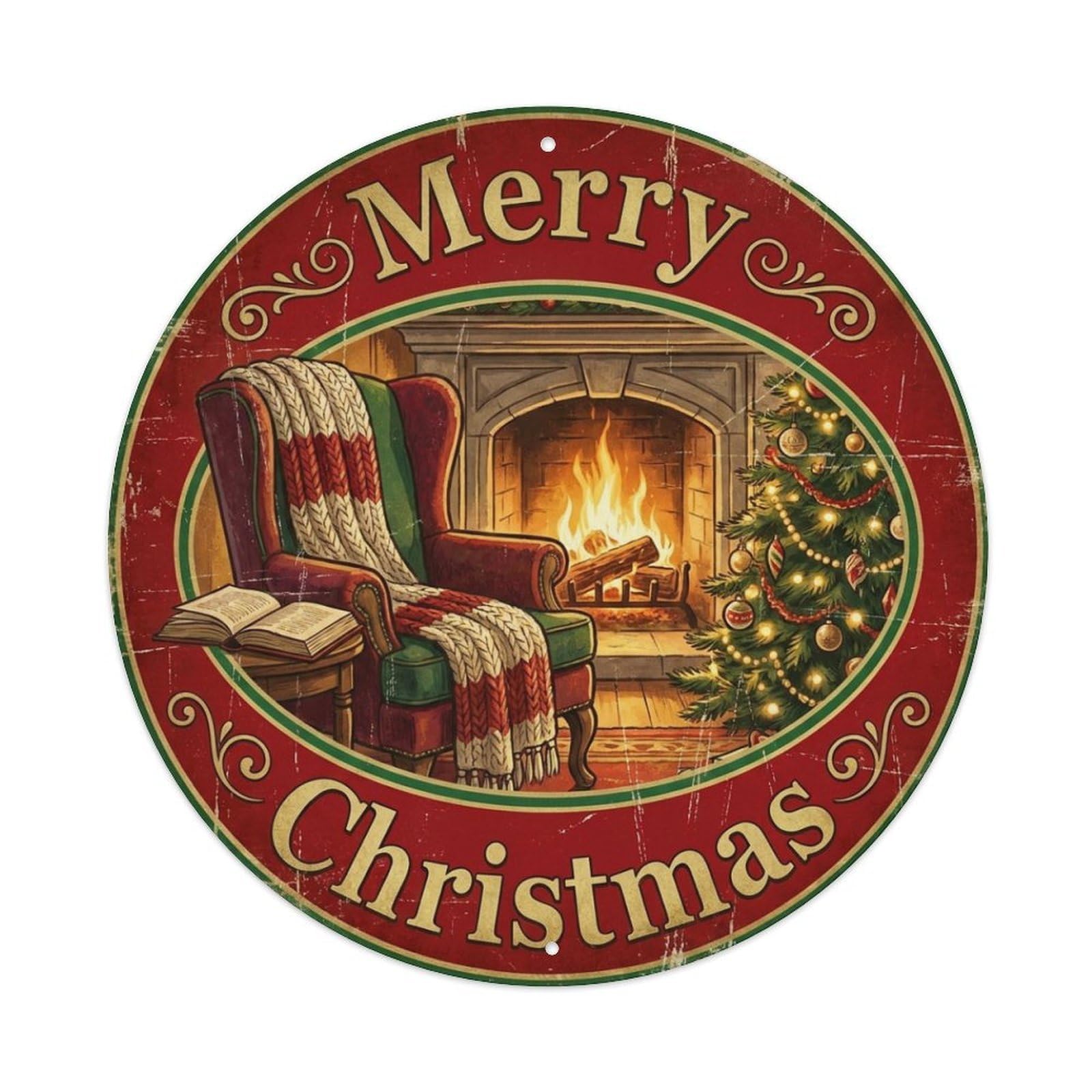 Merry Christmas Cozy Armchair Fireside Metal Tin Sign