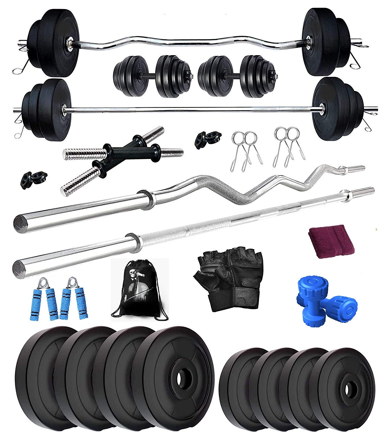 BODYFIT Home Gym Combo Set, Gym Fitness Equipment, [10Kg-100 Kg],3ft Curl, 5Ft Straight Rod + One Set Dumbbell Rods, Weight Plates, Exercise Set, Home Gym Kit. (30Kg Set) (B09DD35742) Amazon Price History, Amazon Price Tracker