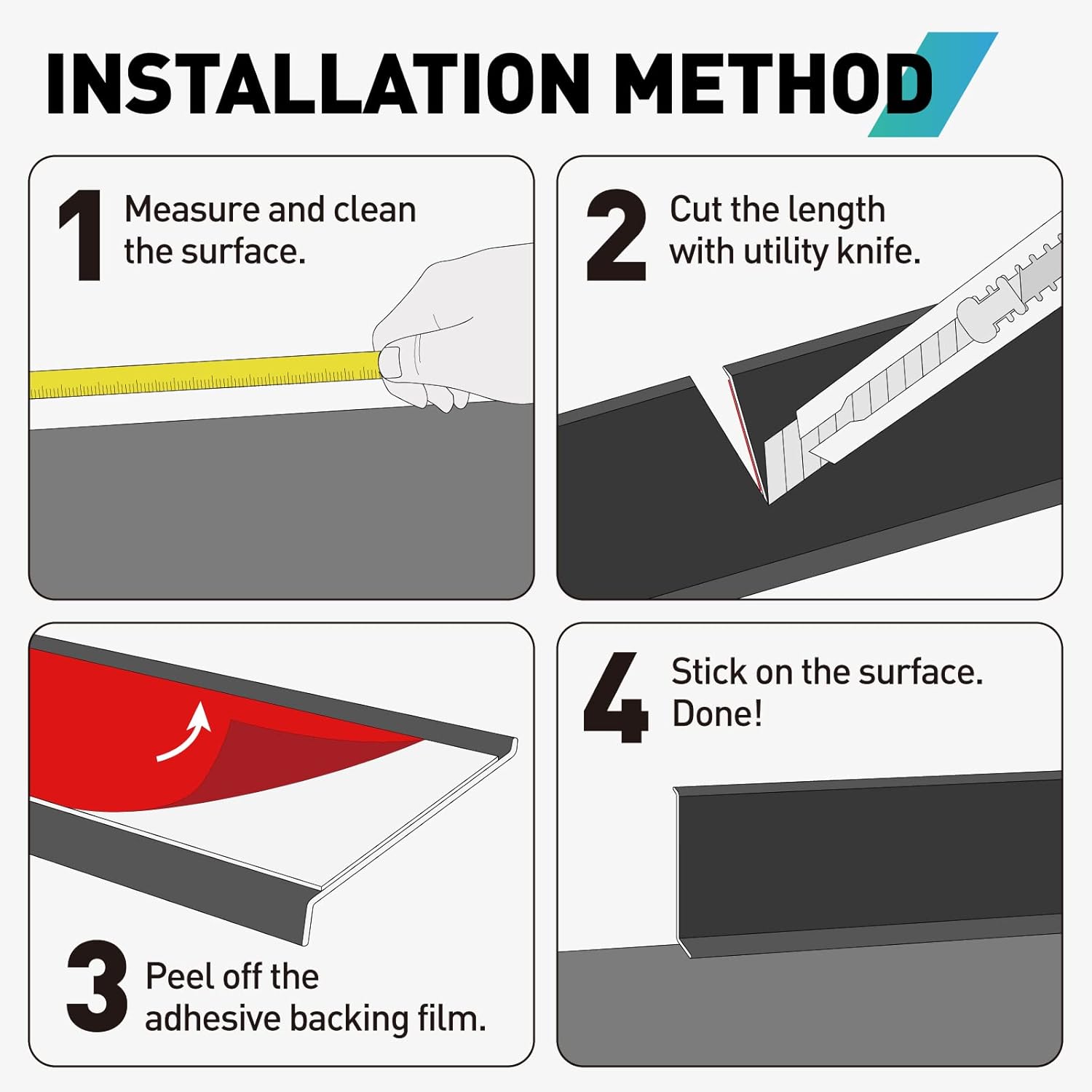 Baseboard Trim,4 Inch(W) x 40 Feet(L) Peel and Stick Flexible Baseboard Molding Trim, Self Adhesive Vinyl Baseboard Cove Base, Base Boards for Walls with 1 PCS Utility Knife,Black