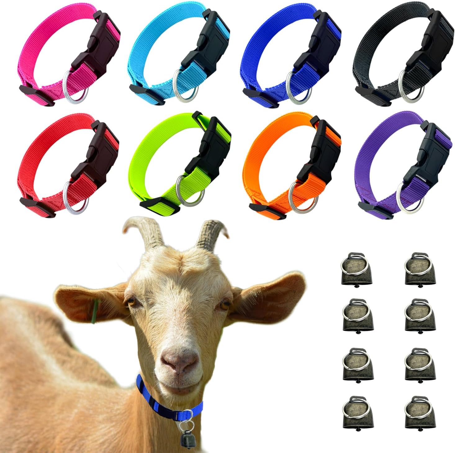 8 Pack Goat Collar with Bell, Sheep Collars with Bell