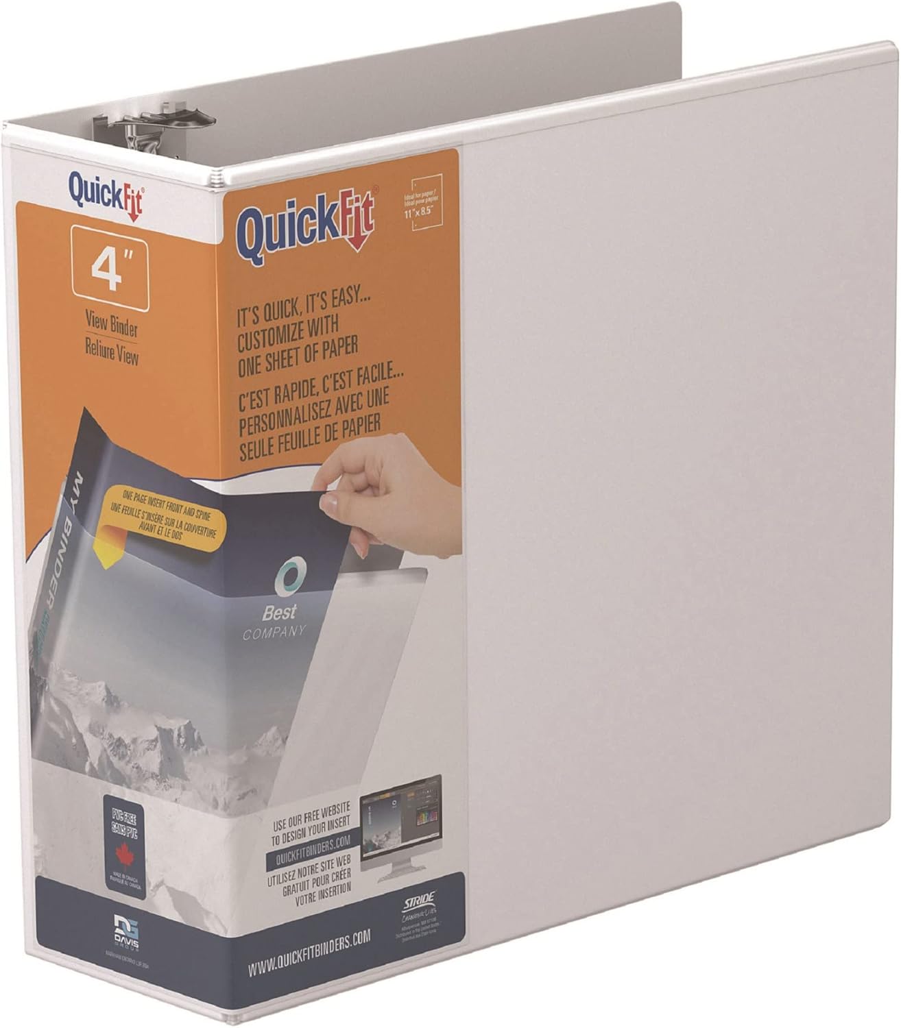 QuickFit Quick Fit DRing View Binders, White, 4 Inch