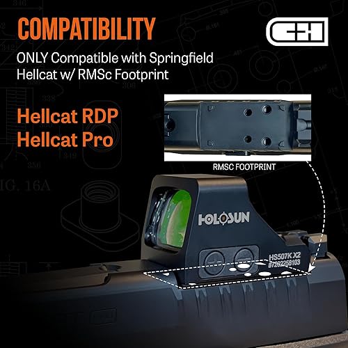 Miniatura 2 de C+H Placa de montaje de punto rojo de precisión para Springfield Armory Hellcat y Holosun 407K507K  Fabricado en los Estados Unidos