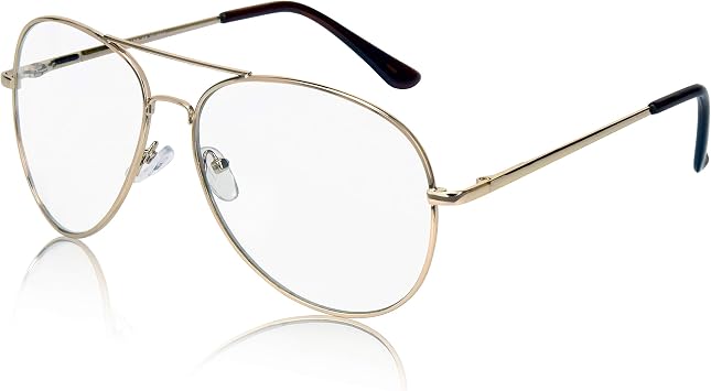 Aviator Sunglasses for Men Women Glasses Pilot Eyeglasses Costume 80s Gold Clear