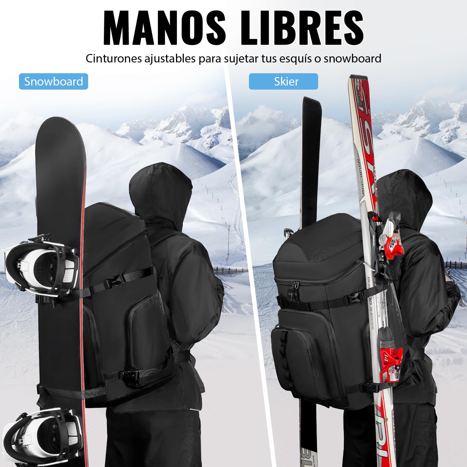 YOREPEK Mochila Bolsa Botas Esqui 65L Impermeable Casco Snowboard Negro