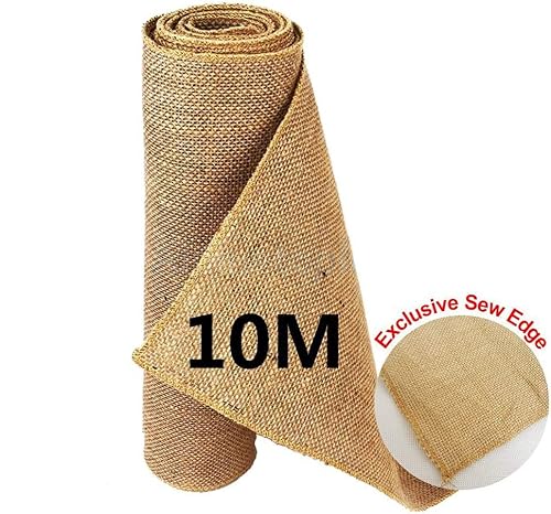 30CMx 10M Chemin de Table Toile de Jute Suture Complète du Bord, Très pour la Décoration de Table pour Mariage Baptême Fête Cover