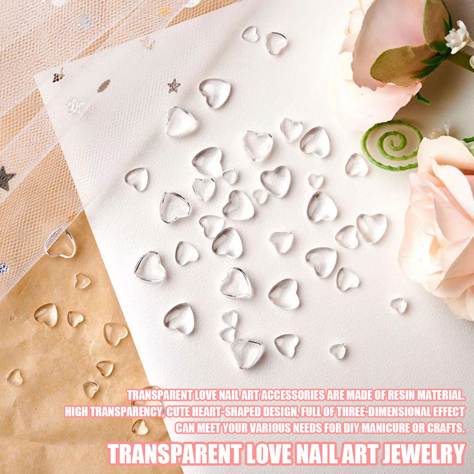 3D Heart Nail Art Charms-320PCS Cute Clear Acrylic Heart Nail Charms - Image 3