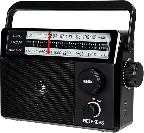 Miniatura 1 de Retekess Radios FM TR633 AM con la mejor recepción, radio portátil enchufable en la pared, conector de antena externa, radio a pilas por 4 pilas AA